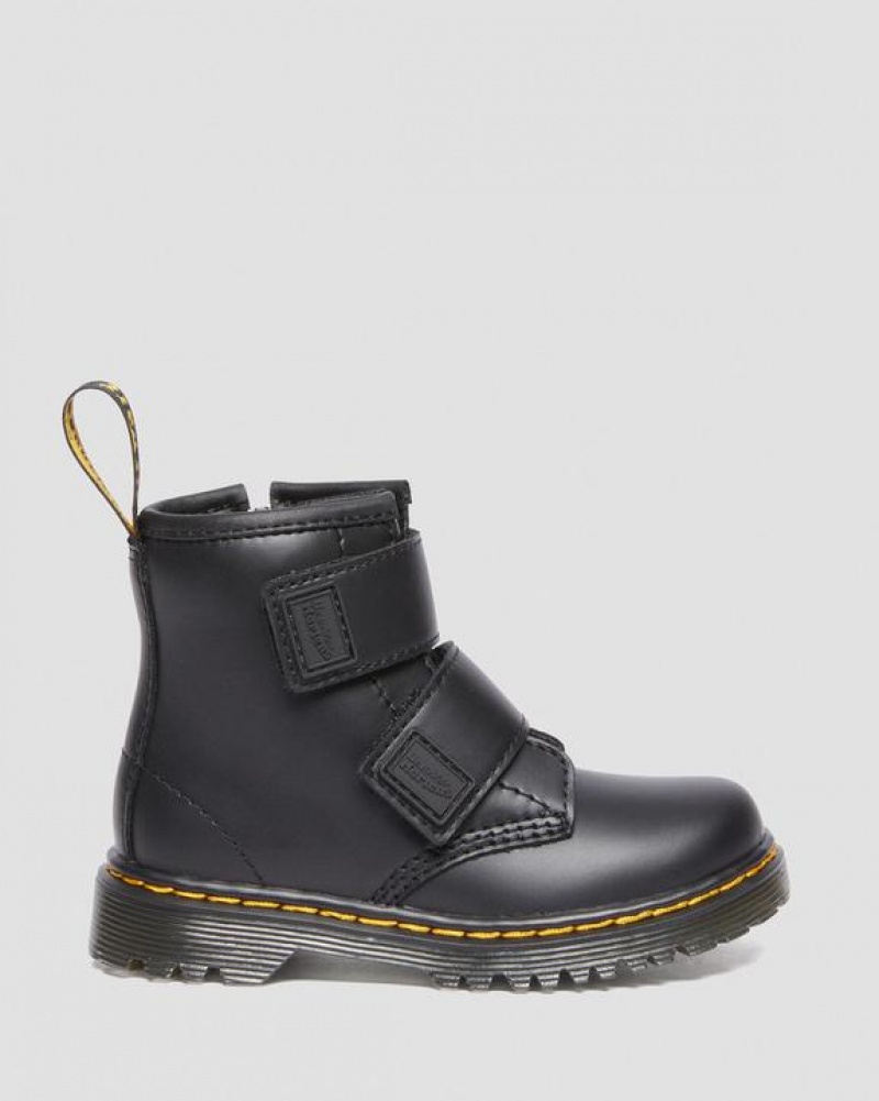 Black Kids' Dr Martens Toddler 1460 Double Strap Leather Boots | USA_Dr18723