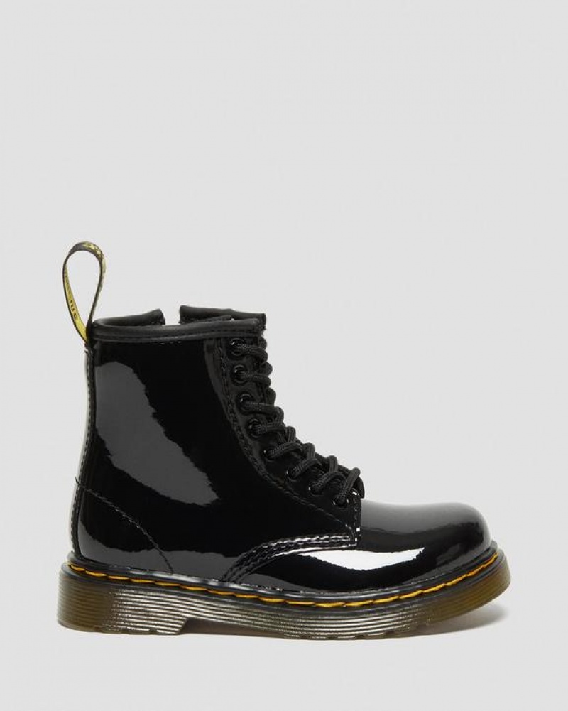 Black Kids' Dr Martens Toddler 1460 Patent Leather Lace Up Boots | USA_Dr11949