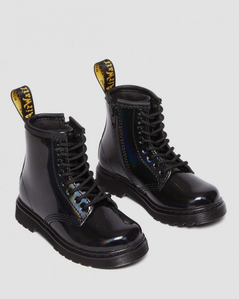 Black Kids' Dr Martens Toddler 1460 Rainbow Patent Leather Lace Up Boots | USA_Dr73957