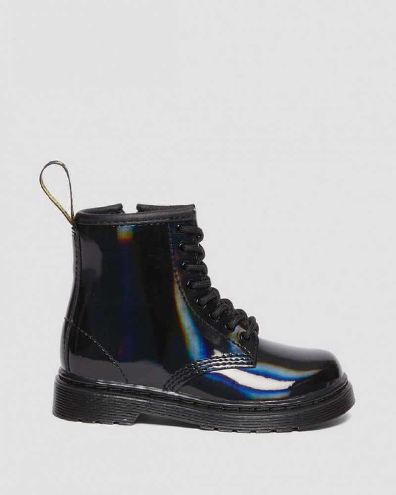 Black Kids' Dr Martens Toddler 1460 Rainbow Patent Leather Lace Up Boots | USA_Dr73957