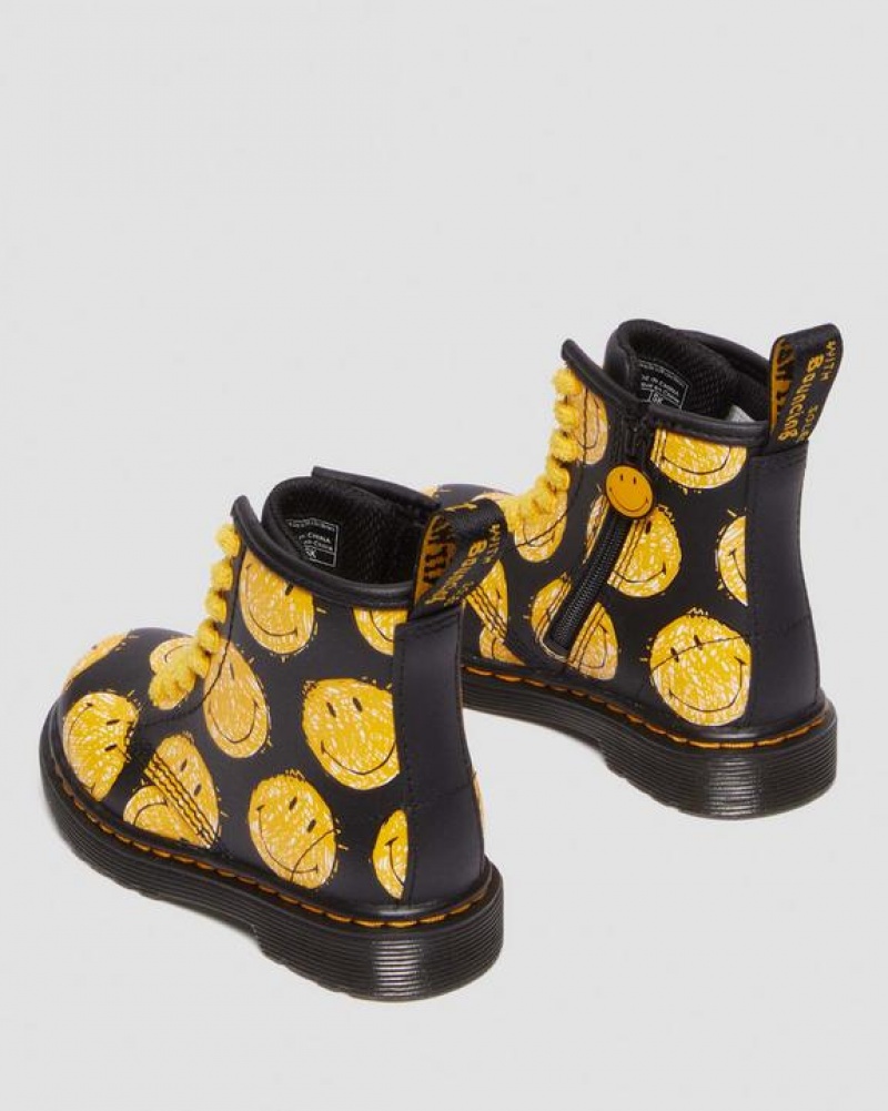 Black Kids' Dr Martens Toddler 1460 Smiley® Hydro Leather Lace Up Boots | USA_Dr32287