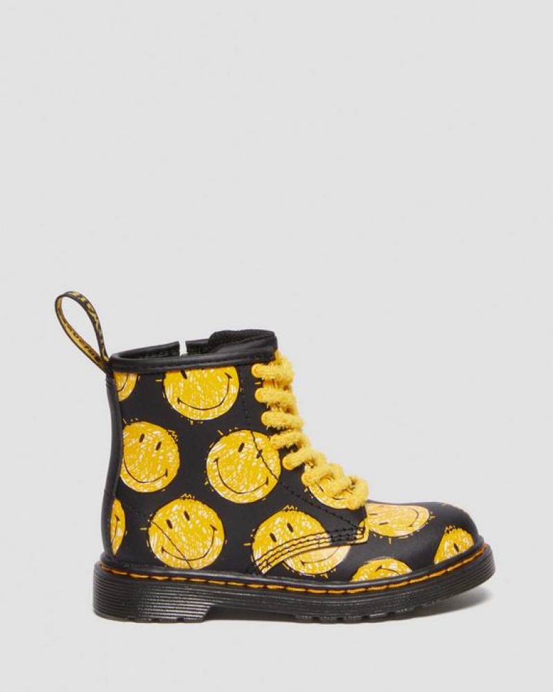 Black Kids' Dr Martens Toddler 1460 Smiley® Hydro Leather Lace Up Boots | USA_Dr32287