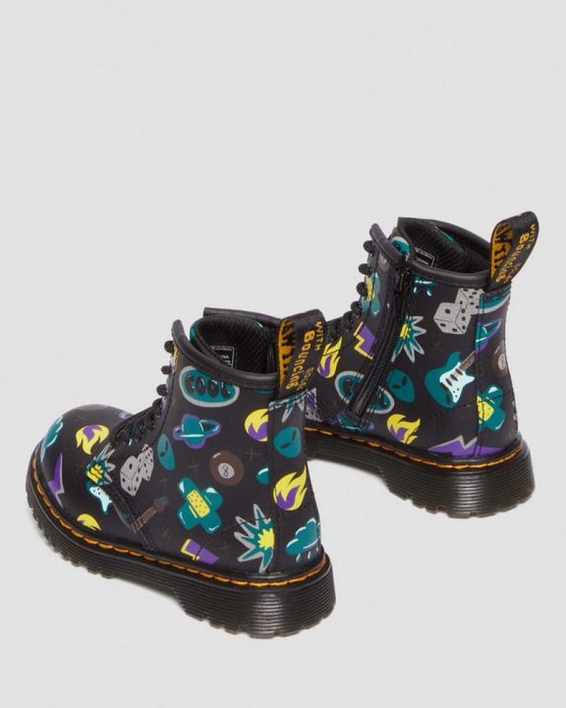 Black Kids' Dr Martens Toddler 1460 Sticker Print Leather Lace Up Boots | USA_Dr93317