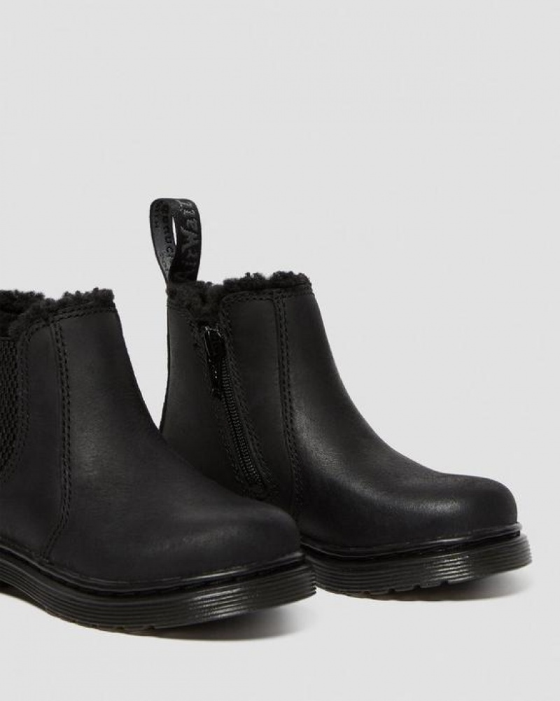 Black Kids' Dr Martens Toddler 2976 Faux Fur Lined Chelsea Boots | USA_Dr67420