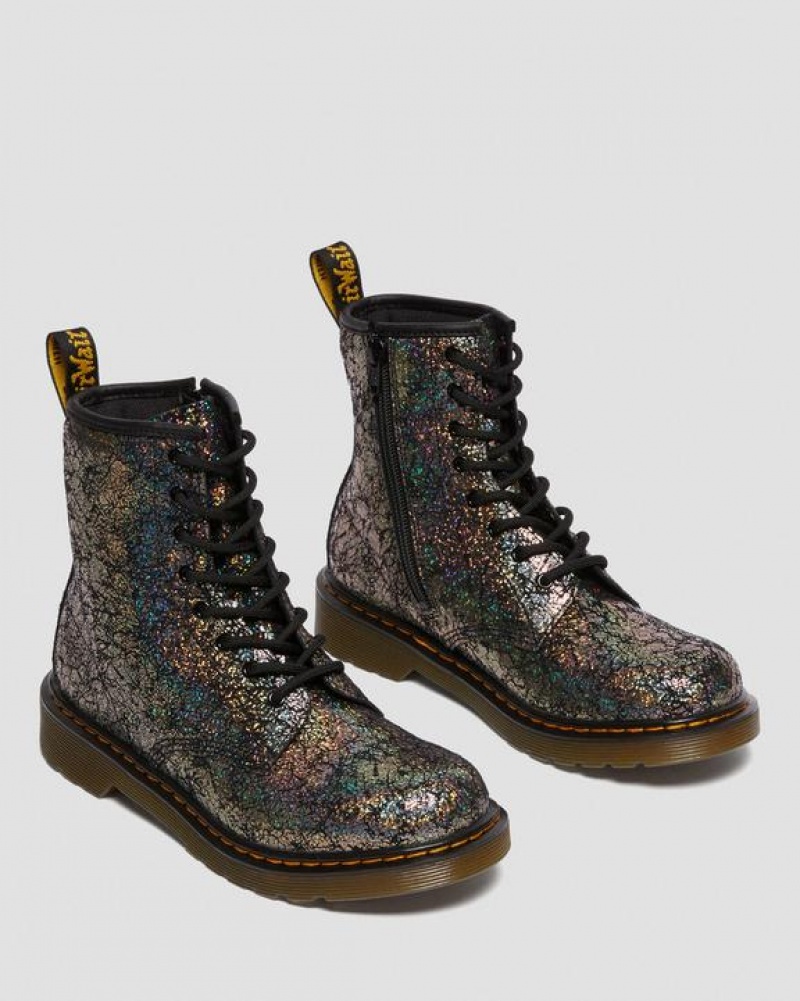 Black Kids' Dr Martens Youth 1460 Crinkle Metallic Lace Up Boots | USA_Dr61945