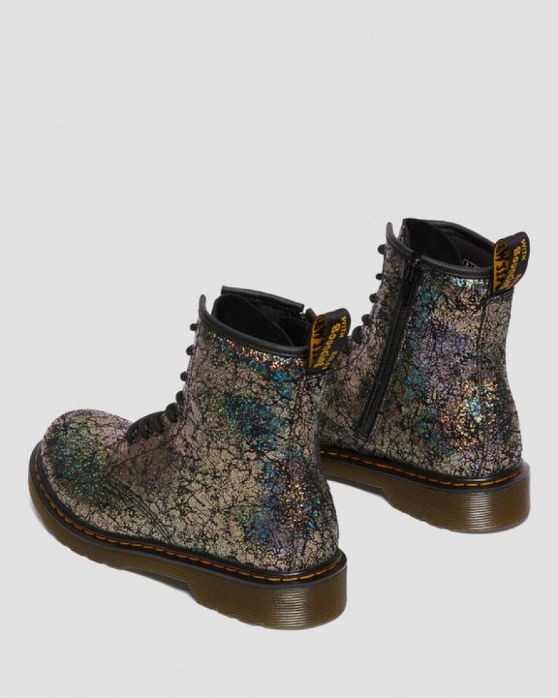 Black Kids' Dr Martens Youth 1460 Crinkle Metallic Lace Up Boots | USA_Dr61945