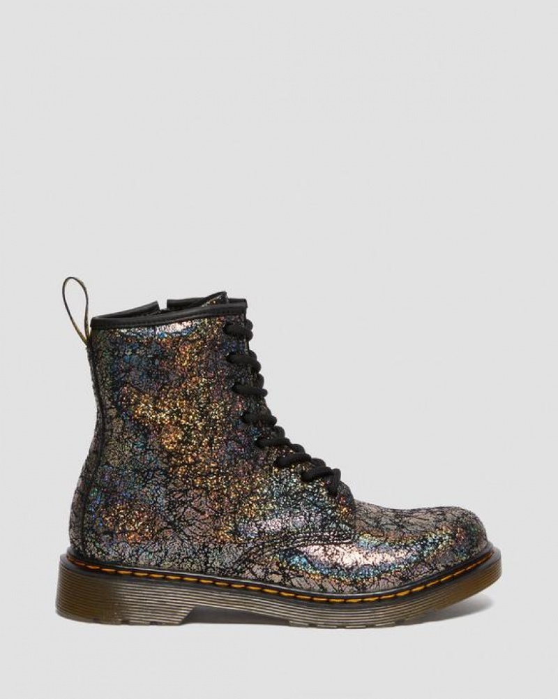 Black Kids' Dr Martens Youth 1460 Crinkle Metallic Lace Up Boots | USA_Dr61945