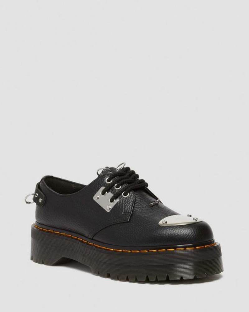 Black Men\'s Dr Martens 1461 Piercing Milled Nappa Leather Shoes | USA_Dr77395