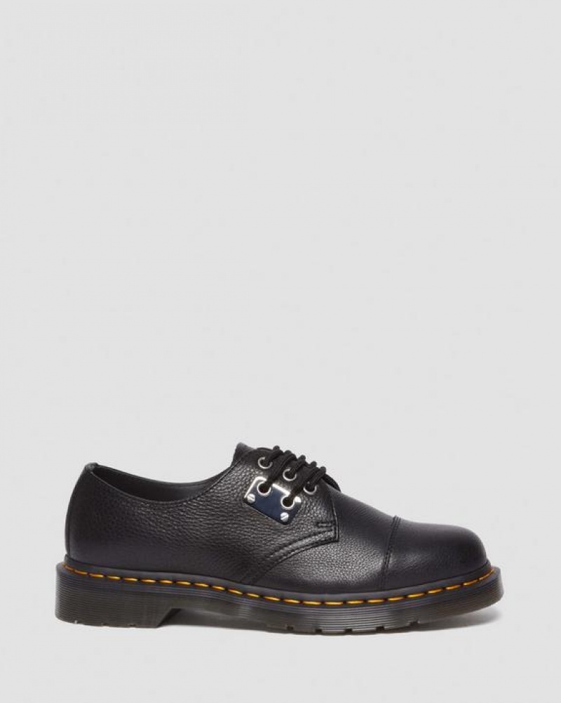 Black Men's Dr Martens 1461 Toe Plate Lunar Leather Oxford Shoes | USA_Dr19499