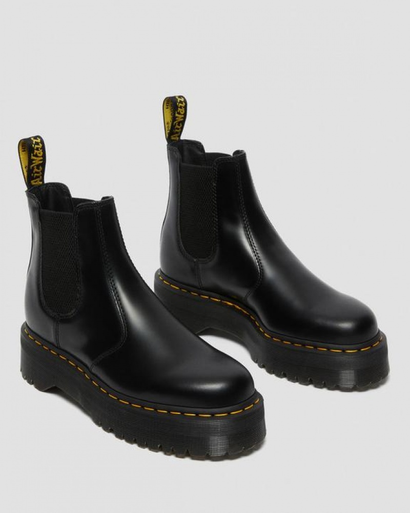 Black Men's Dr Martens 2976 Smooth Leather Chelsea Platform Shoes | USA_Dr46831