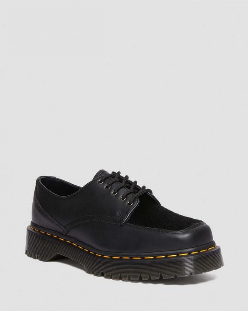 Black Men\'s Dr Martens 5-Eye Bex Square Toe Hair-On & Leather Shoes | USA_Dr40101