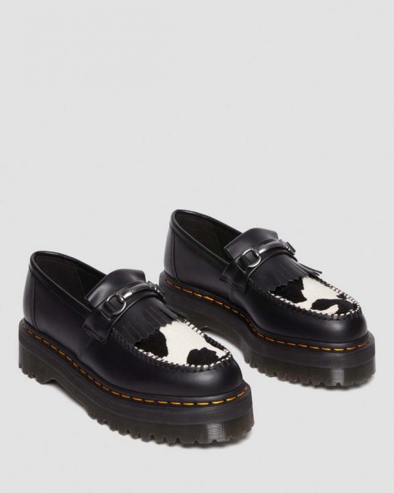 Black Men's Dr Martens Adrian Snaffle Hair On & Leather Cow Print Kiltie Shoes | USA_Dr71613