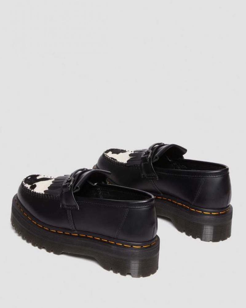 Black Men's Dr Martens Adrian Snaffle Hair On & Leather Cow Print Kiltie Shoes | USA_Dr71613