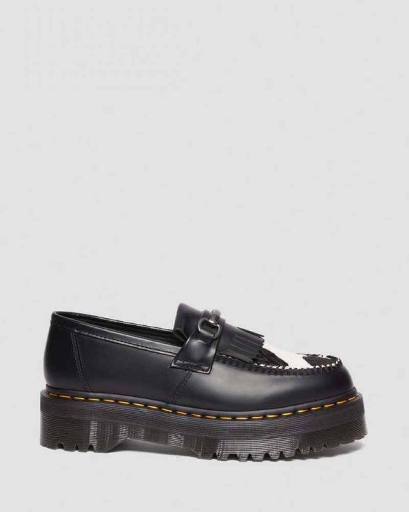 Black Men's Dr Martens Adrian Snaffle Hair On & Leather Cow Print Kiltie Shoes | USA_Dr71613