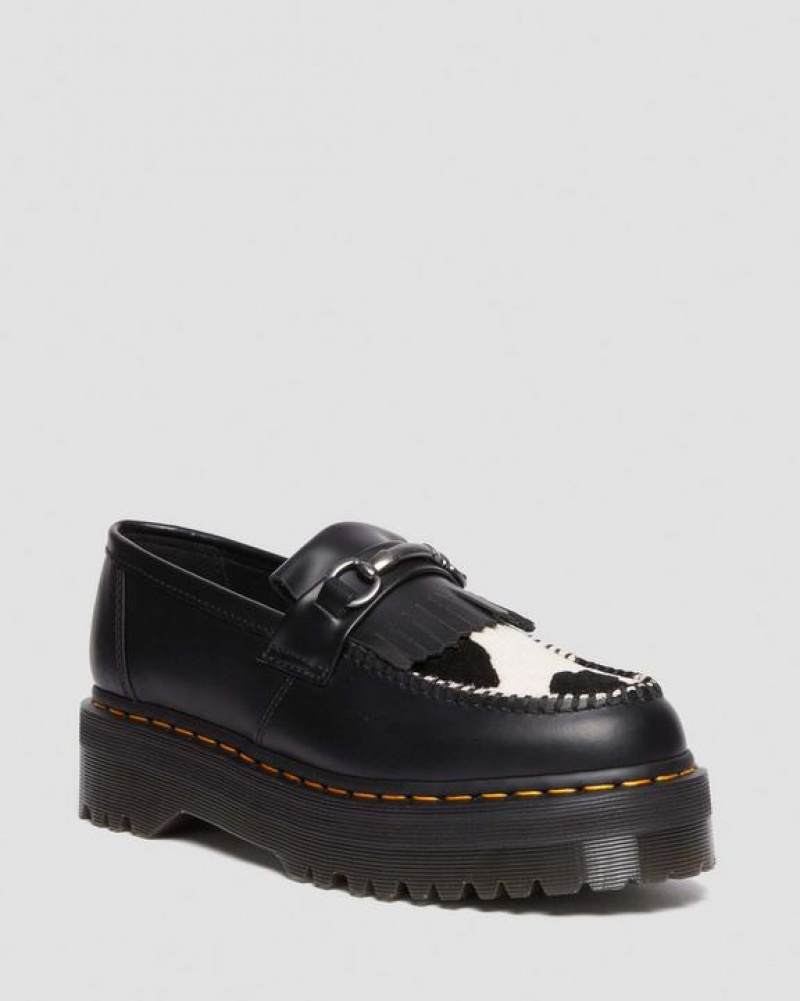 Black Men\'s Dr Martens Adrian Snaffle Hair On & Leather Cow Print Kiltie Shoes | USA_Dr71613