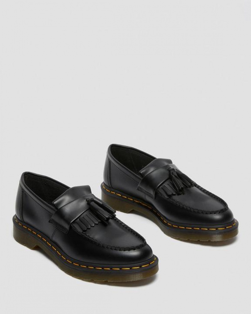 Black Men's Dr Martens Adrian Yellow Stitch Leather Tassel Shoes | USA_Dr63741