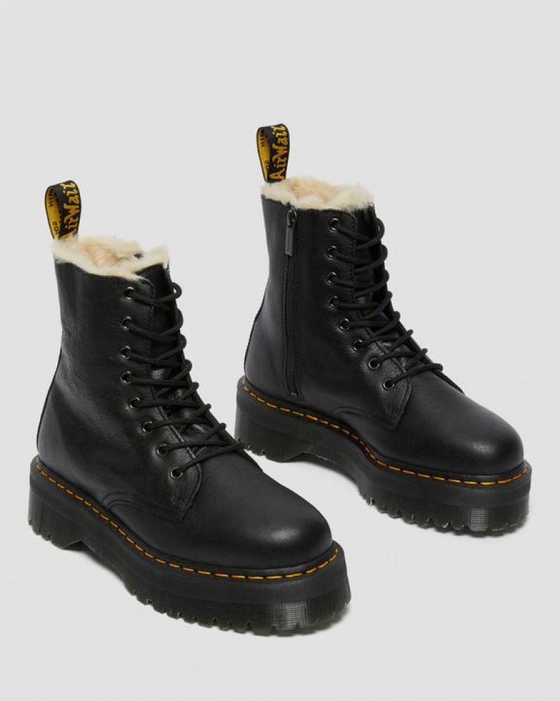 Black Men's Dr Martens Jadon Boot Leather Faux Fur Lined Platform Shoes | USA_Dr38883