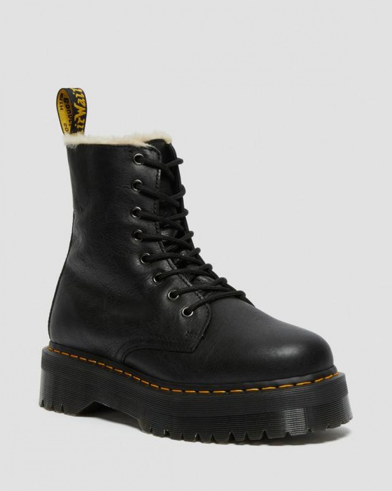 Black Men\'s Dr Martens Jadon Boot Leather Faux Fur Lined Platform Shoes | USA_Dr38883