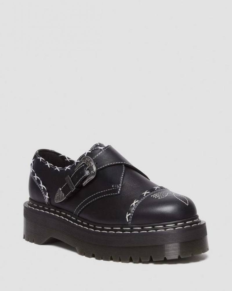 Black Men\'s Dr Martens Monk Gothic Americana Leather Shoes | USA_Dr10585