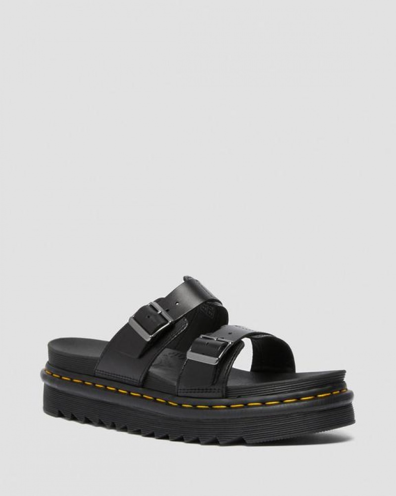 Black Men\'s Dr Martens Myles Brando Leather Buckle Slide Sandals | USA_Dr92055