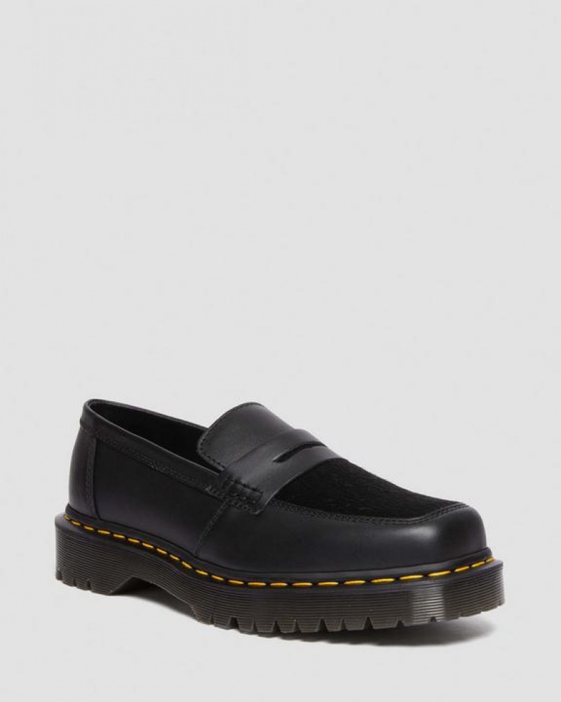 Black Men\'s Dr Martens Penton Bex Square Toe Hair-On & Leather Shoes | USA_Dr45326