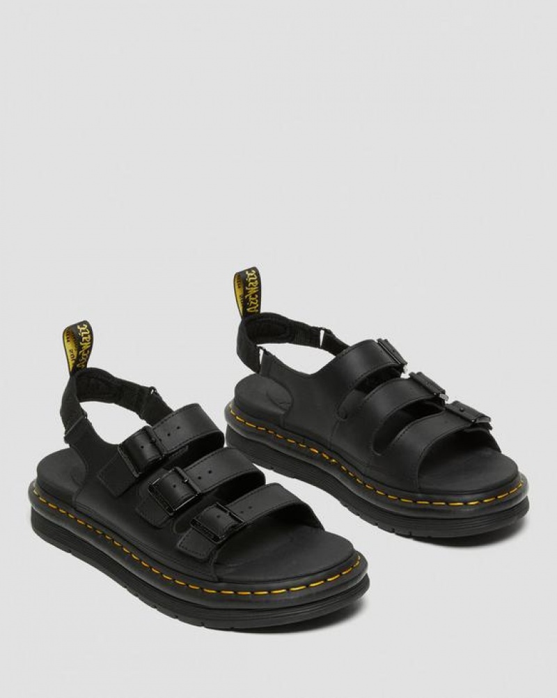 Black Men's Dr Martens Soloman Men's Leather Strap Sandals | USA_Dr54183