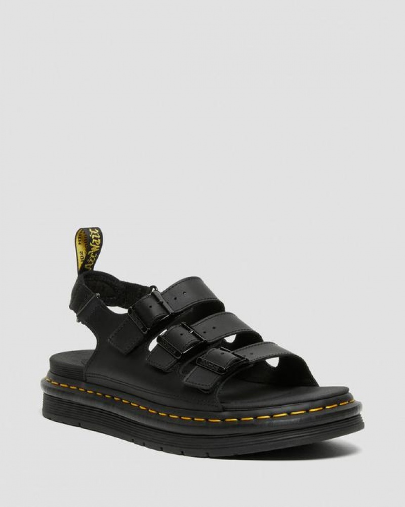 Black Men\'s Dr Martens Soloman Men's Leather Strap Sandals | USA_Dr54183