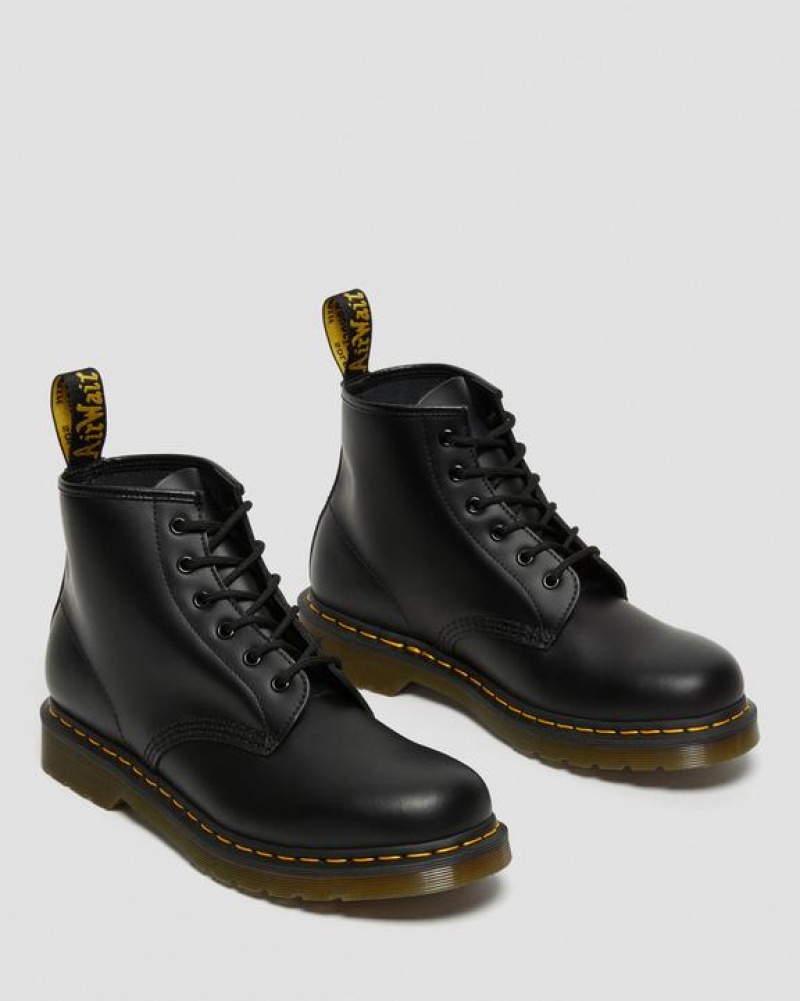 Black Women's Dr Martens 101 Yellow Stitch Smooth Leather Ankle Boots | USA_Dr90477