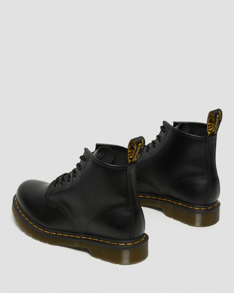 Black Women's Dr Martens 101 Yellow Stitch Smooth Leather Ankle Boots | USA_Dr90477