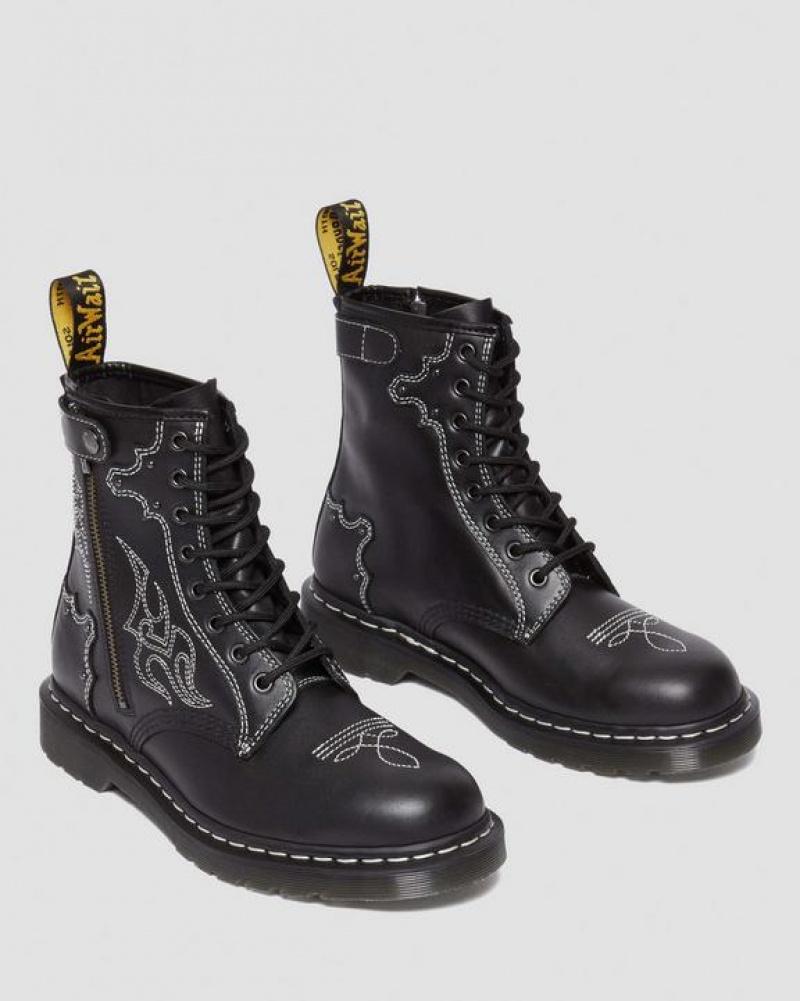 Black Women's Dr Martens 1460 Gothic Americana Leather Lace Up Boots | USA_Dr65694