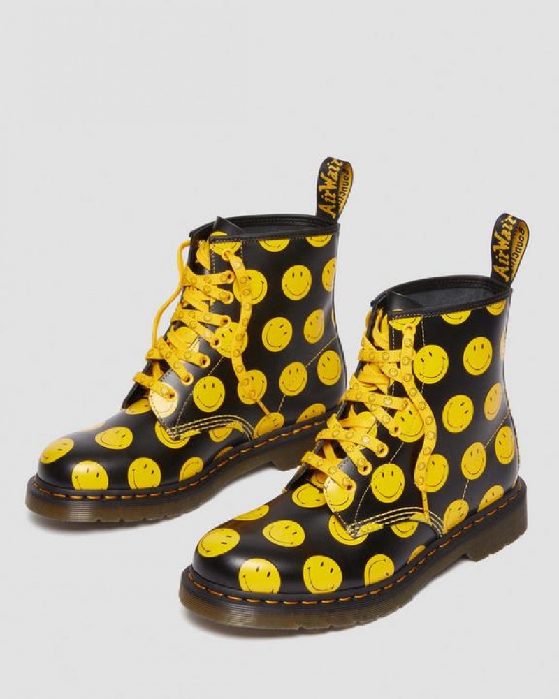 Black Women's Dr Martens 1460 Smiley® Smooth Leather Lace Up Boots | USA_Dr22243