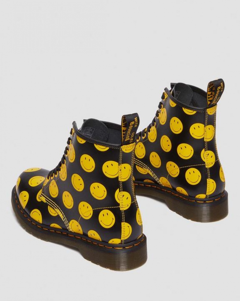 Black Women's Dr Martens 1460 Smiley® Smooth Leather Lace Up Boots | USA_Dr22243