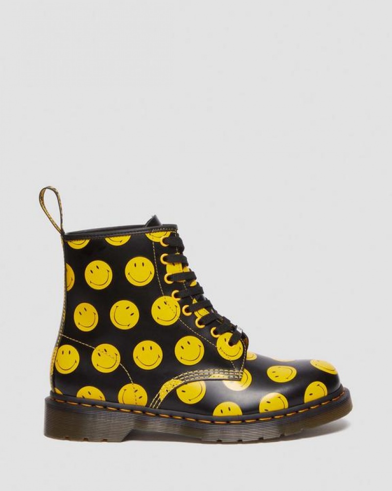 Black Women's Dr Martens 1460 Smiley® Smooth Leather Lace Up Boots | USA_Dr22243