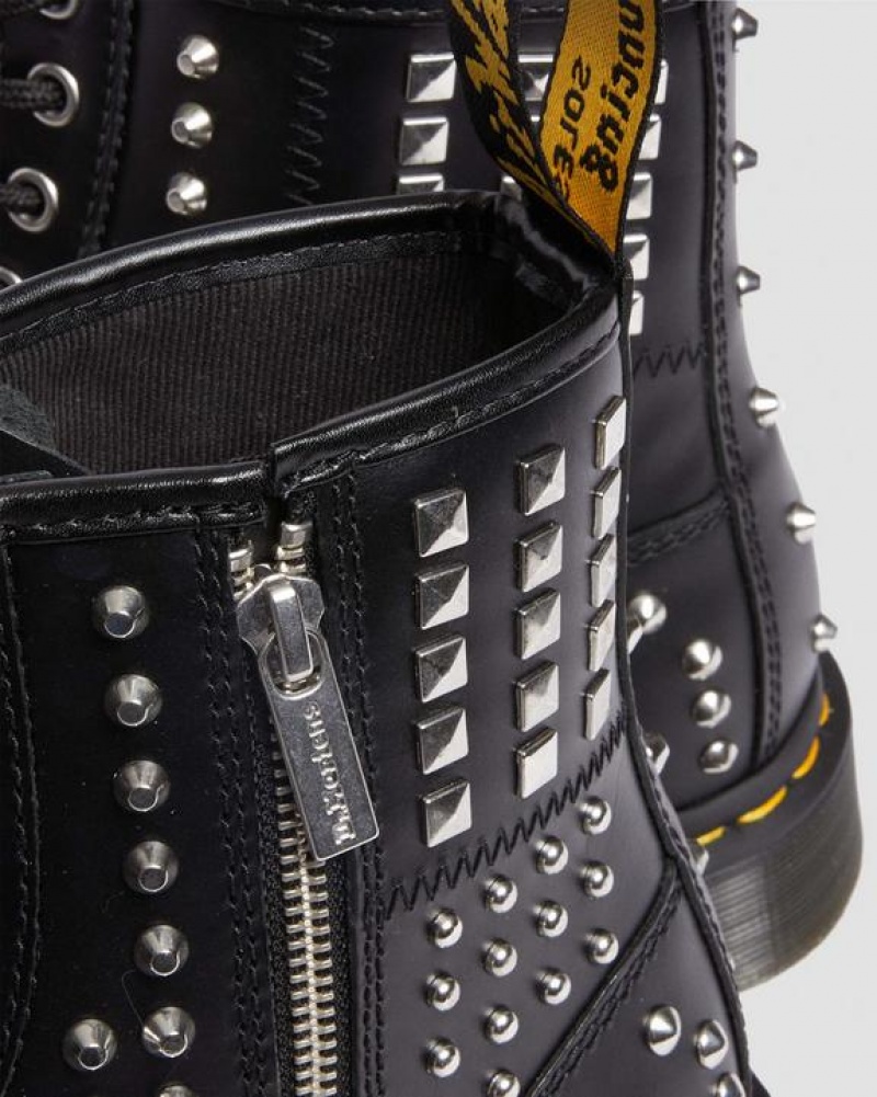 Black Women's Dr Martens 1460 Studded Zip Atlas Leather Lace Up Boots | USA_Dr55813