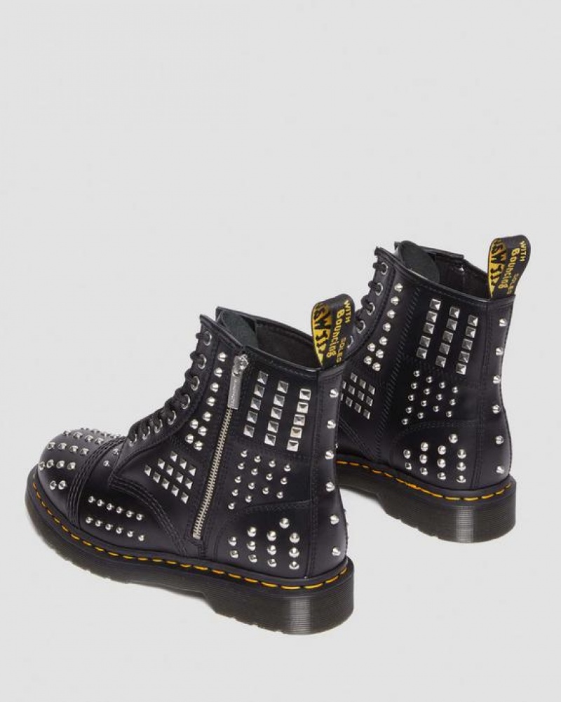 Black Women's Dr Martens 1460 Studded Zip Atlas Leather Lace Up Boots | USA_Dr55813