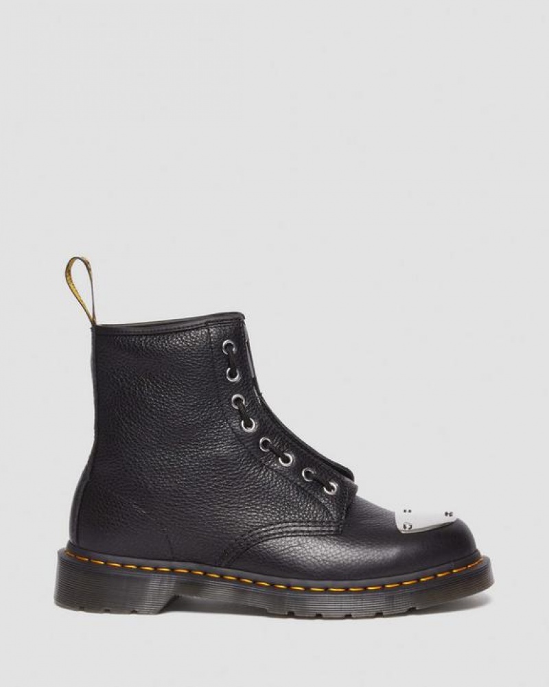 Black Women's Dr Martens 1460 Toe Plate Lunar Leather Jungle Zip Boots | USA_Dr69461