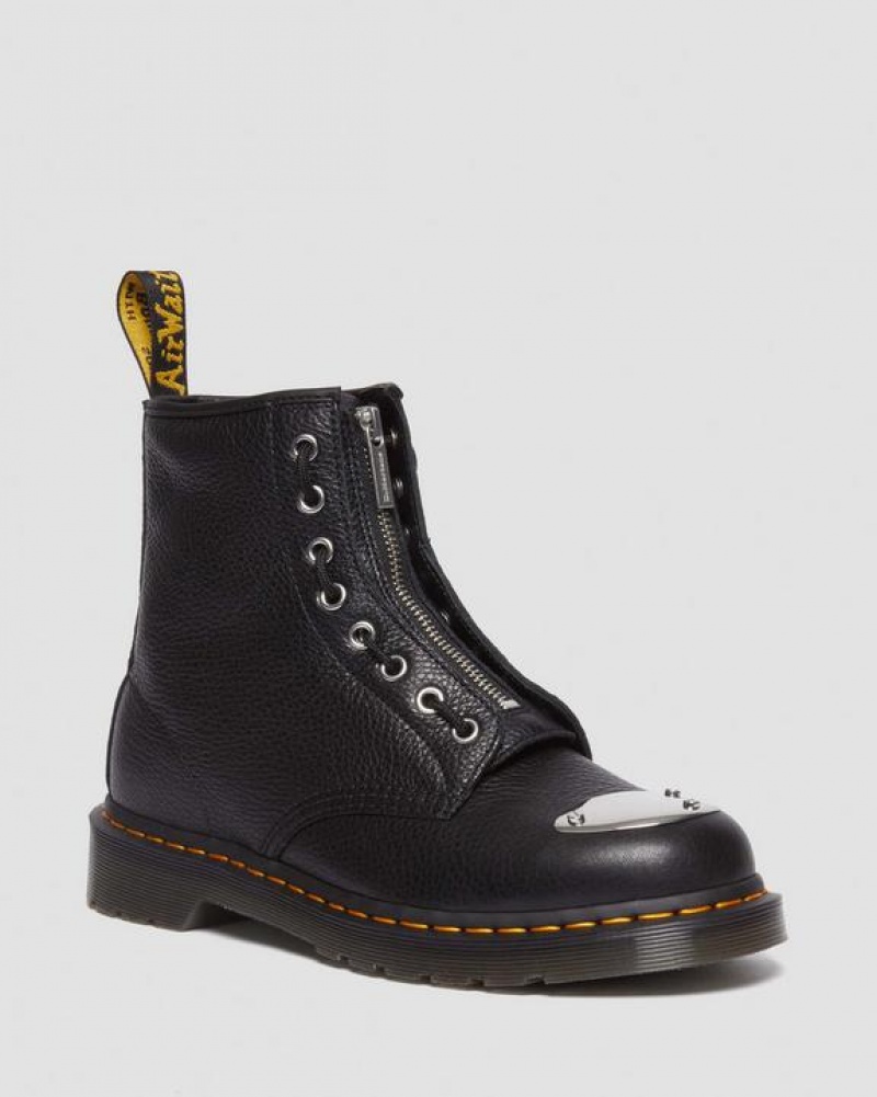 Black Women\'s Dr Martens 1460 Toe Plate Lunar Leather Jungle Zip Boots | USA_Dr69461