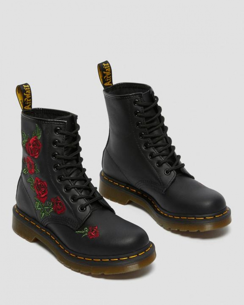 Black Women's Dr Martens 1460 Vonda Floral Leather Lace Up Boots | USA_Dr74051