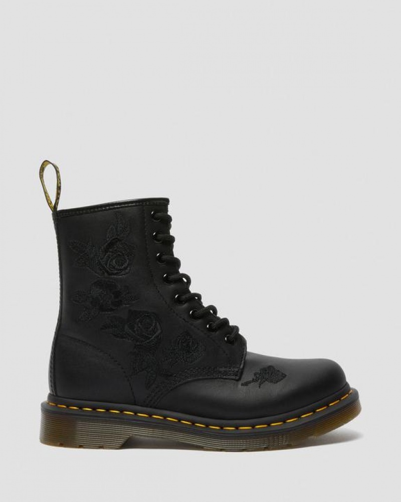 Black Women's Dr Martens 1460 Vonda Mono Women's Floral Boots | USA_Dr79188