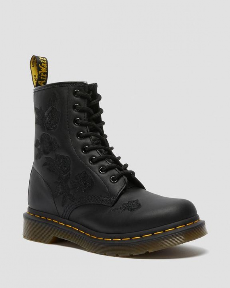 Black Women\'s Dr Martens 1460 Vonda Mono Women's Floral Boots | USA_Dr79188