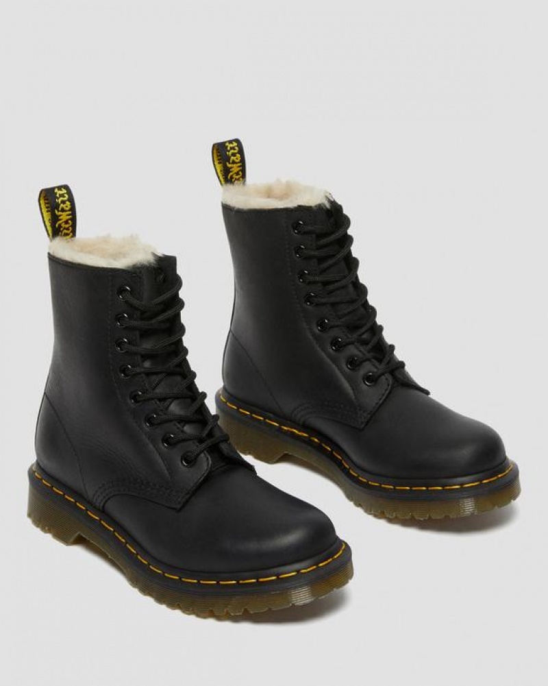 Black Women's Dr Martens 1460 Women's Faux Fur Lined Lace Up Boots | USA_Dr49410