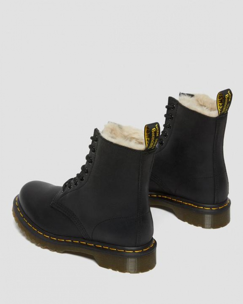 Black Women's Dr Martens 1460 Women's Faux Fur Lined Lace Up Boots | USA_Dr49410