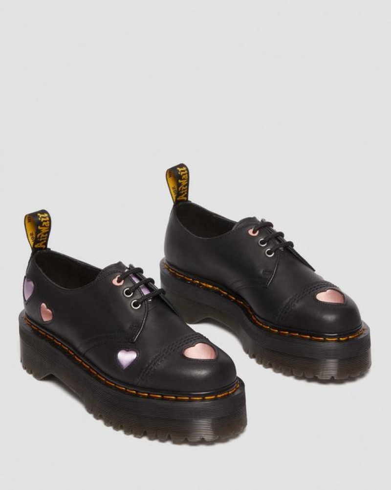 Black Women's Dr Martens 1461 Leather Heart Platform Shoes | USA_Dr20190