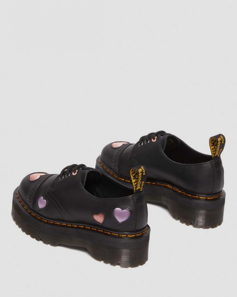 Black Women's Dr Martens 1461 Leather Heart Platform Shoes | USA_Dr20190