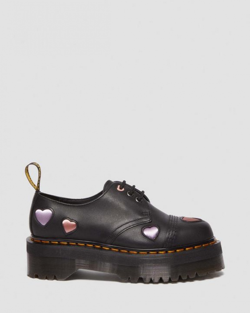 Black Women's Dr Martens 1461 Leather Heart Platform Shoes | USA_Dr20190