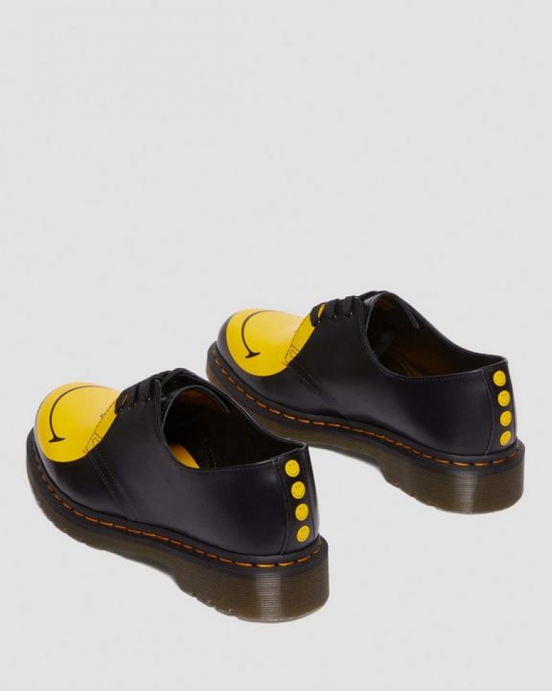 Black Women's Dr Martens 1461 Smiley® Smooth Leather Oxford Shoes | USA_Dr32038