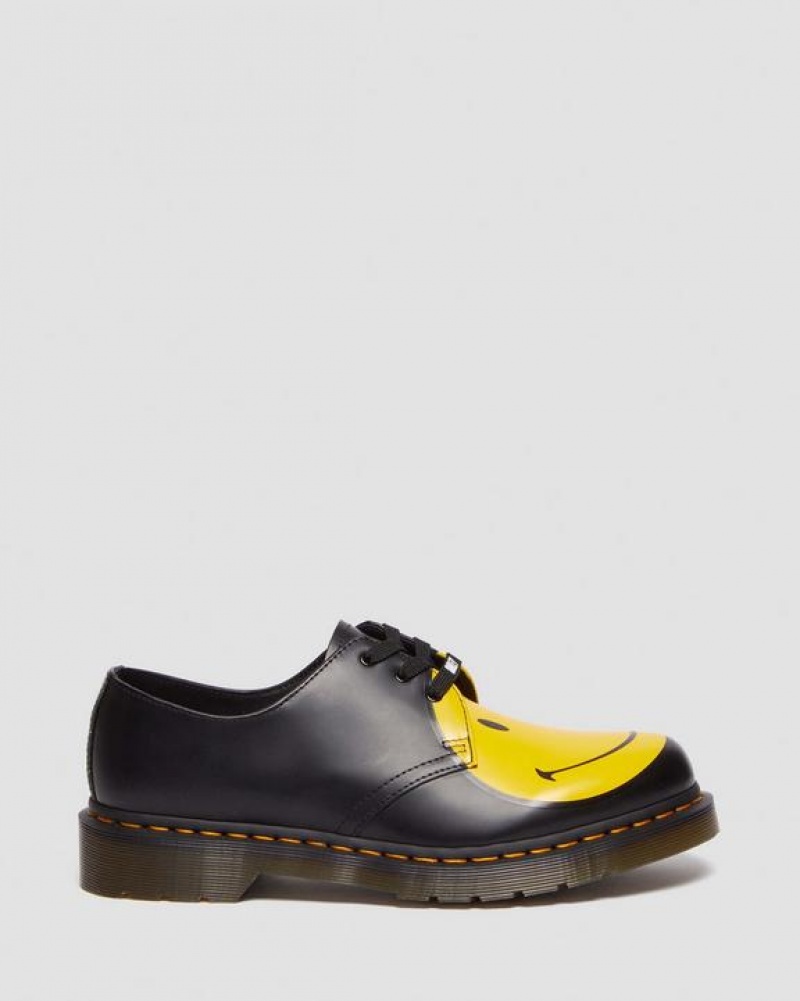 Black Women's Dr Martens 1461 Smiley® Smooth Leather Oxford Shoes | USA_Dr32038