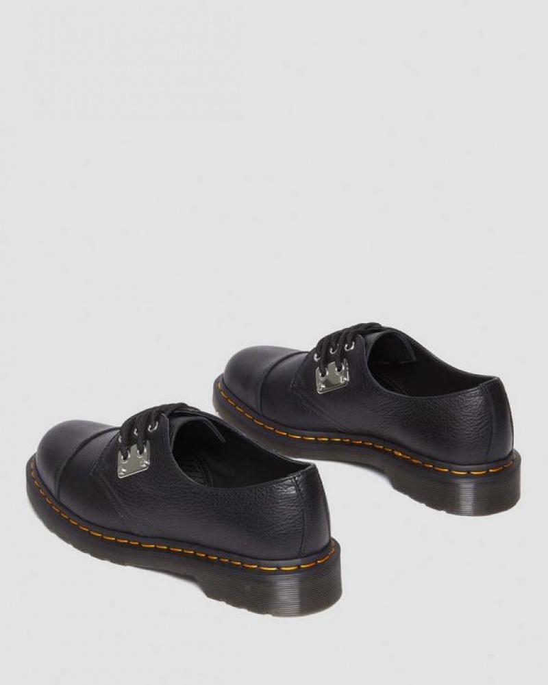 Black Women's Dr Martens 1461 Toe Plate Lunar Leather Oxford Shoes | USA_Dr63627