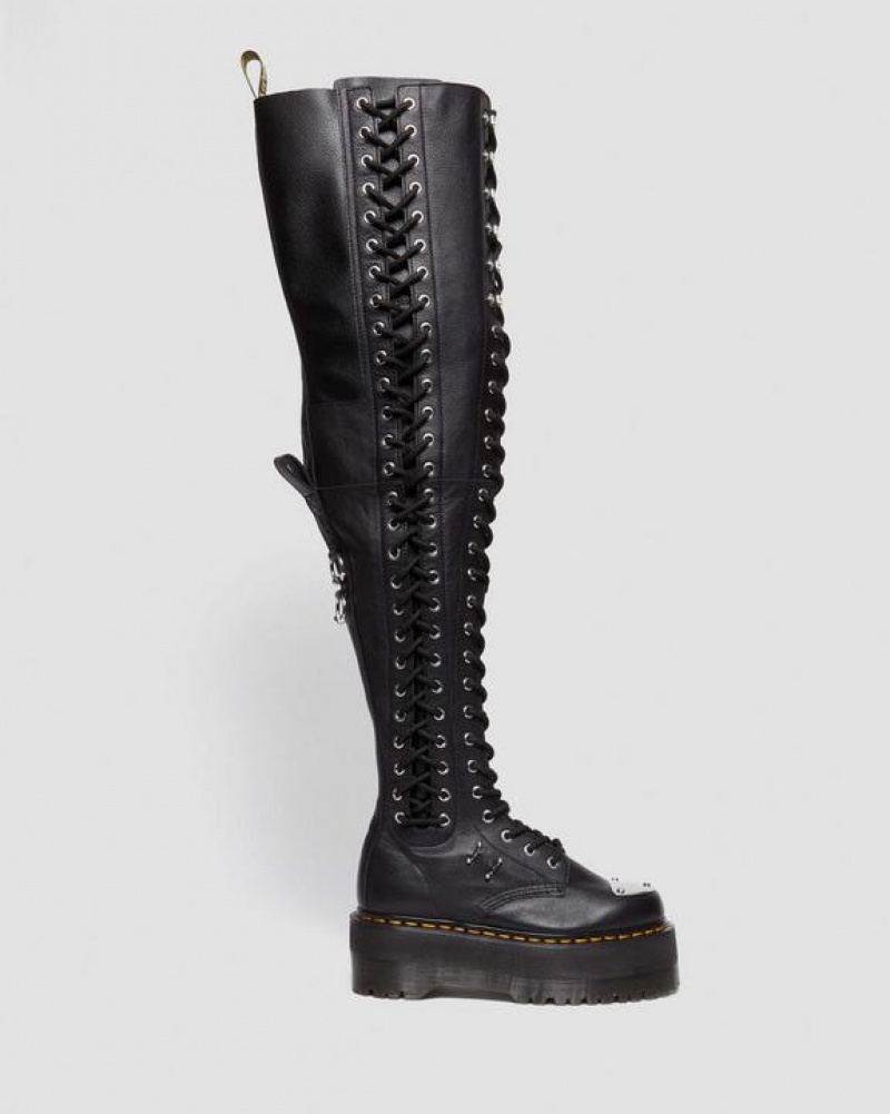 Black Women's Dr Martens 28-Eye Extreme Max Virginia Leather Knee High Boots | USA_Dr46893