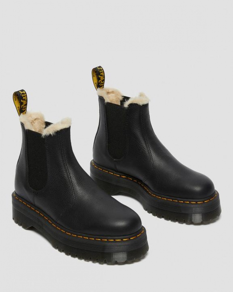 Black Women's Dr Martens 2976 Faux Fur Lined Platform Chelsea Boots | USA_Dr36009